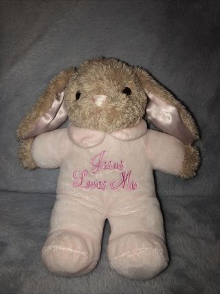 Dan Dee Bunny Rabbit 10” Plush Sings Jesus Loves Me Pink Pj Sewn Eyes Pre - Loved